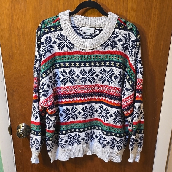 Aerie Striped Knit Sweater - Navy and Cream L - Picture 1 of 2